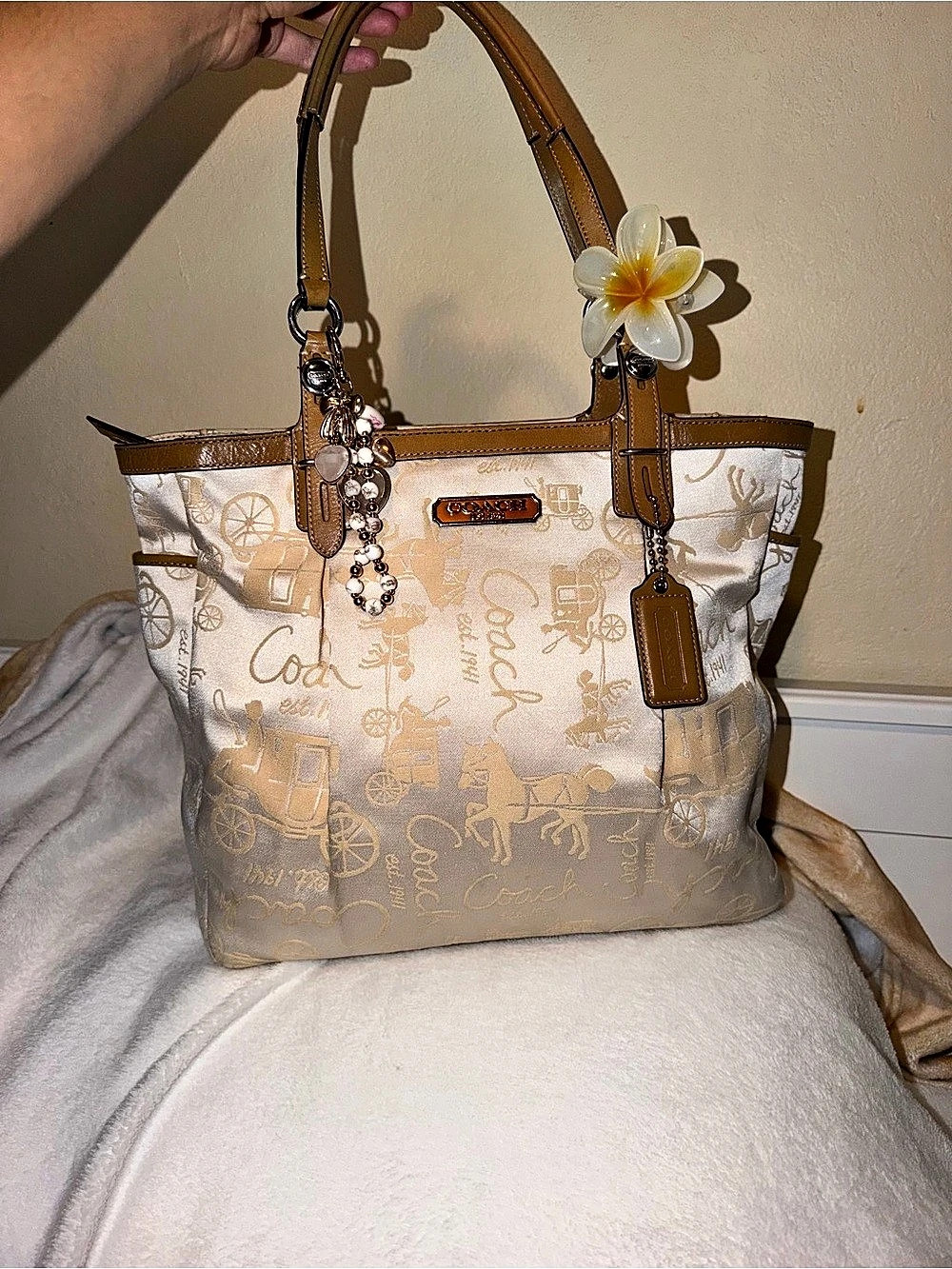 Coach Horse and Carriage Print Tote in Cream & Brown